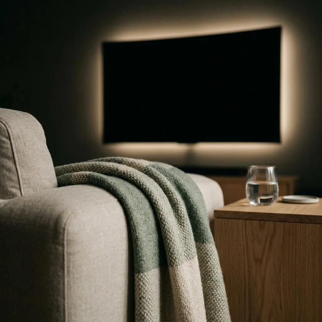 Salon luxueux préparé pour regarder des séries exclusives en streaming 4K