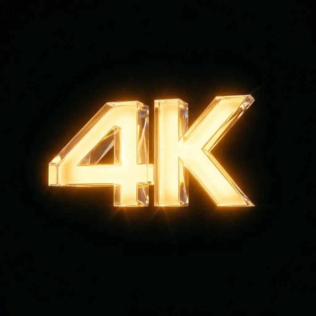 Logo 4K doré premium, symbole de la très haute définition sur l'abonnement Vurach IPTV.