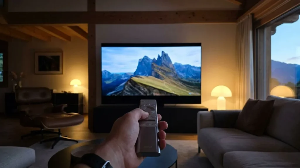 Navigation fluide sur le meilleur abonnement IPTV Suisse avec une télécommande tech premium.