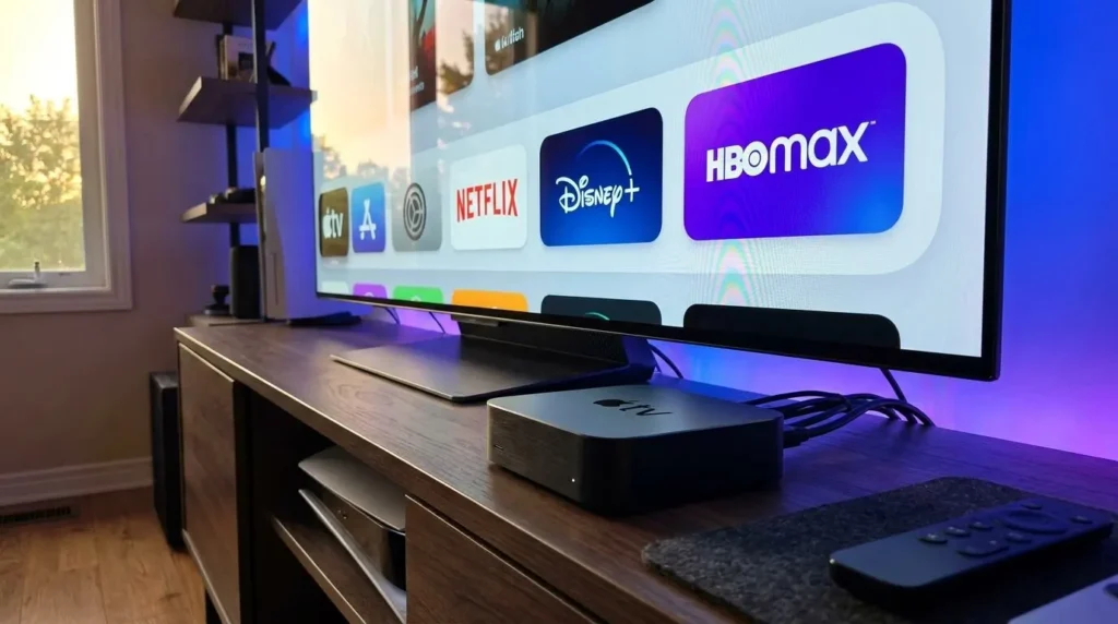 Interface fluide du meilleur abonnement IPTV Suisse sur une Smart TV.