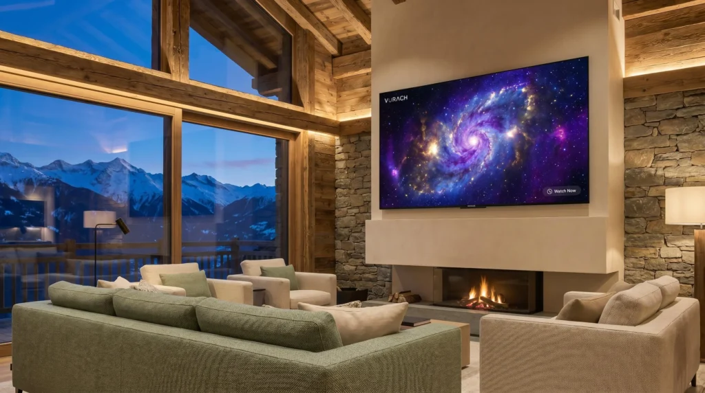 Salon de luxe en Suisse, alternative aux box tv opérateurs suisse avec TV OLED flush.